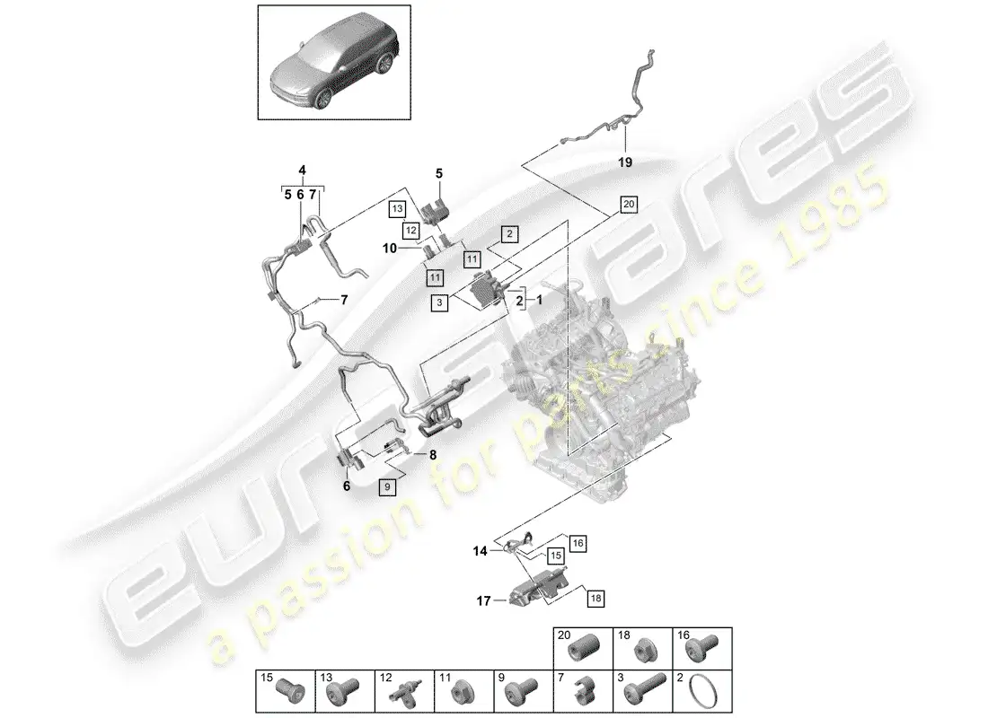 porsche 2018 (cayenne e3 9ya/9yb) sistema de vacío diagrama de piezas