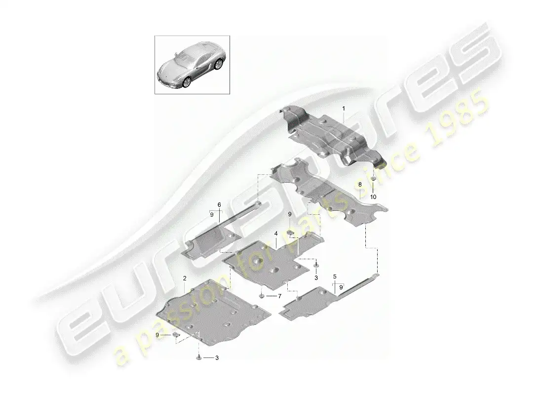 porsche 2014 (981 cayman) recubrimiento diagrama de piezas