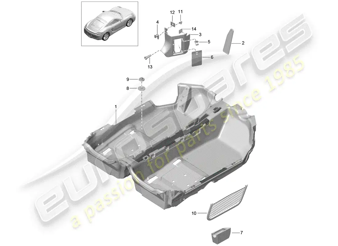 porsche 2014 (981 cayman) cubierta de piso diagrama de piezas