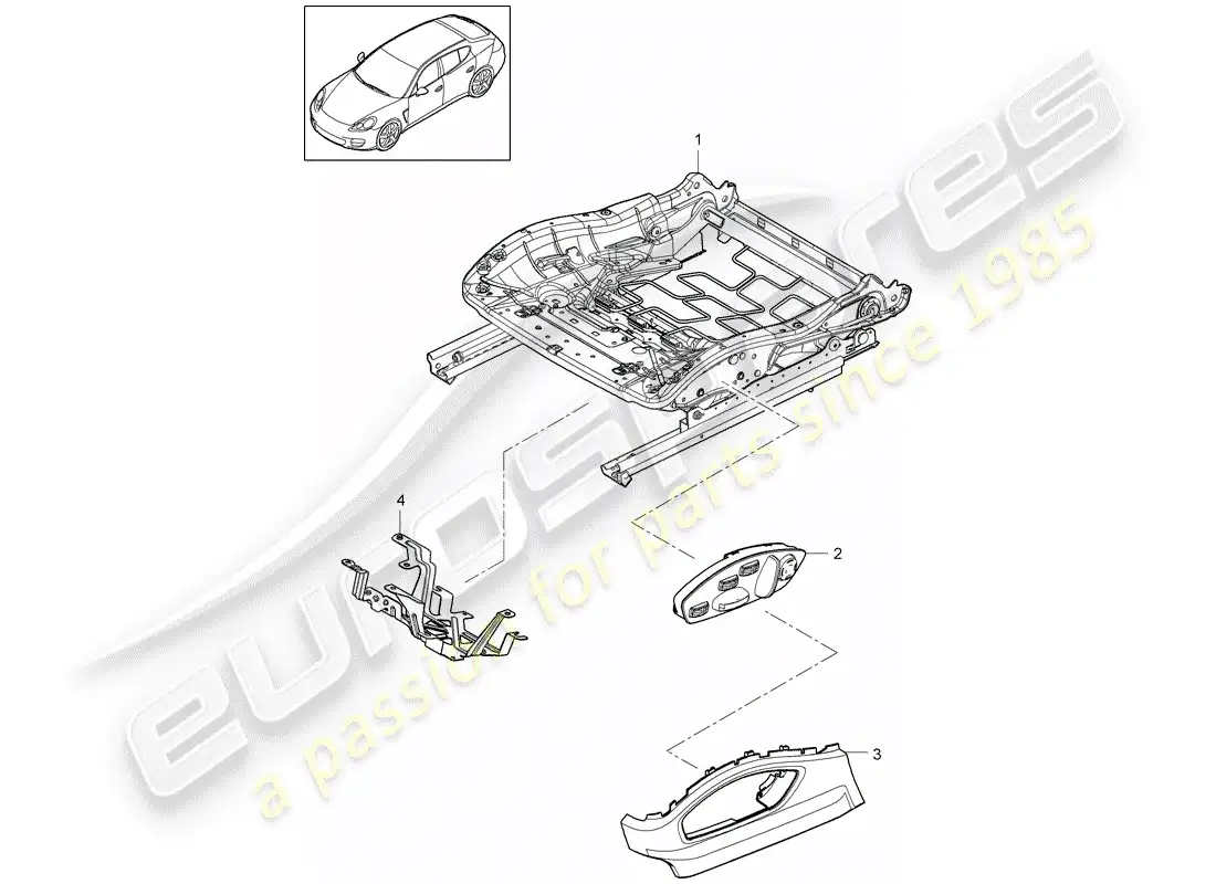 porsche 2012 (panamera 970) estructura del asiento diagrama de piezas