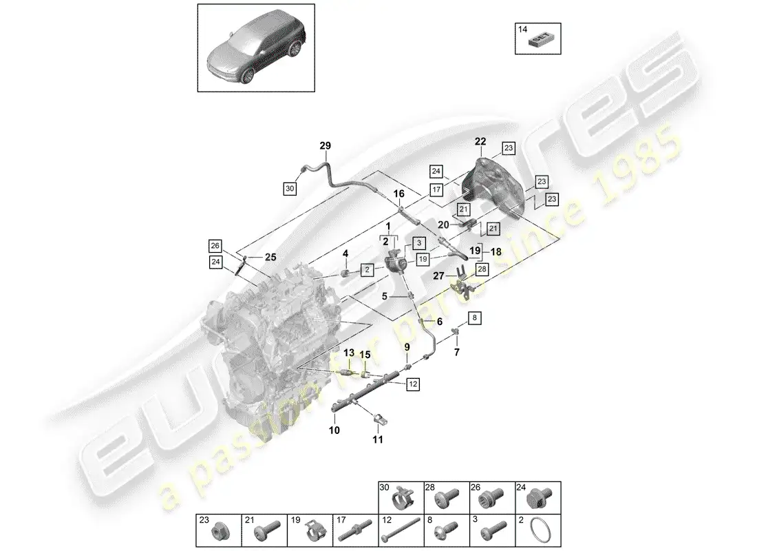 porsche 2018 (cayenne e3 9ya/9yb) tubo de recogida de combustible diagrama de piezas