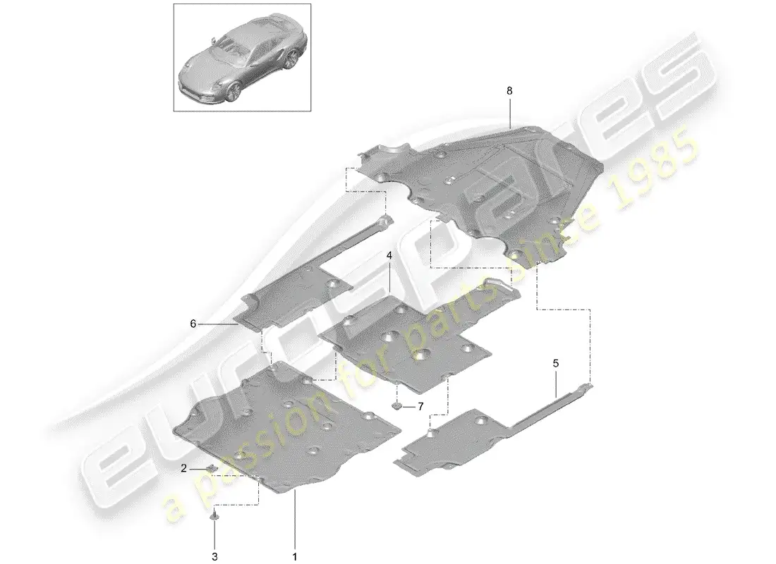 porsche 2017 (991-2 turbo) revestimiento de bajos diagrama de piezas