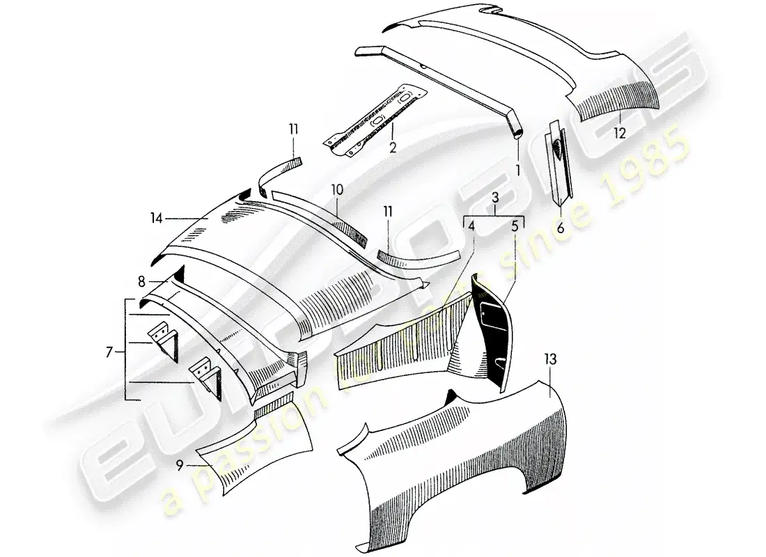 porsche 1957 (356/356a) paneles exteriores - guardabarros diagrama de piezas