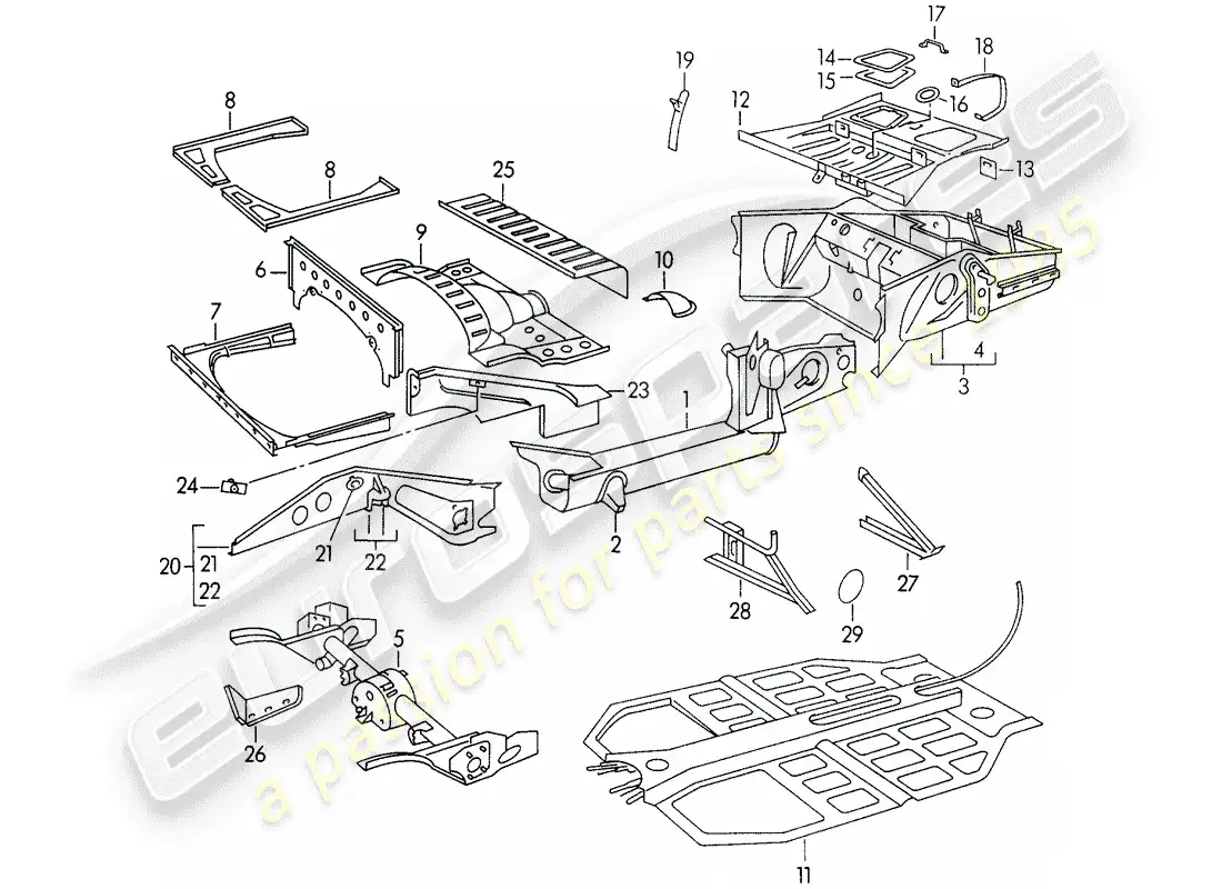 porsche 1956 (356/356a) marco diagrama de piezas