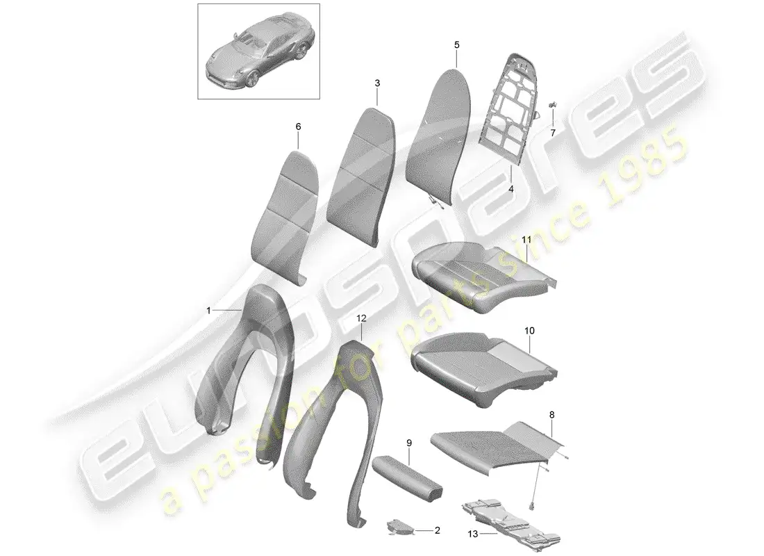 porsche 2016 (991-1 turbo) parte de espuma diagrama de piezas