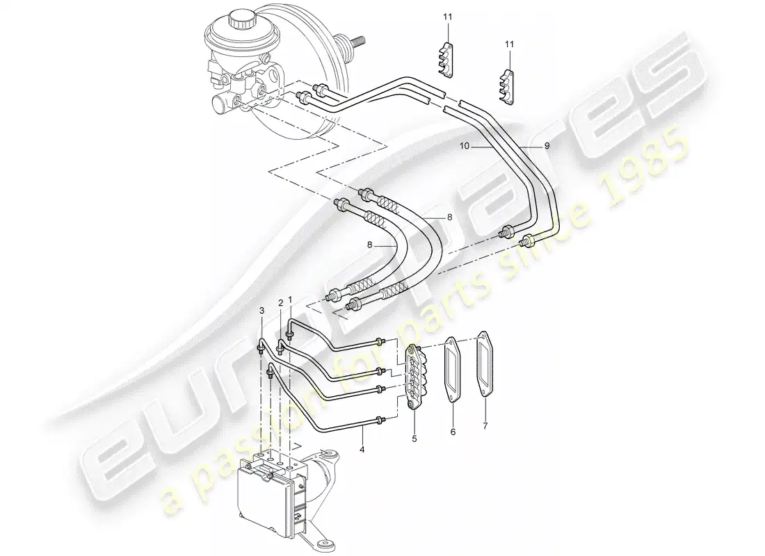 porsche 2009 997-2 turbo / gt2 líneas de freno diagrama de piezas