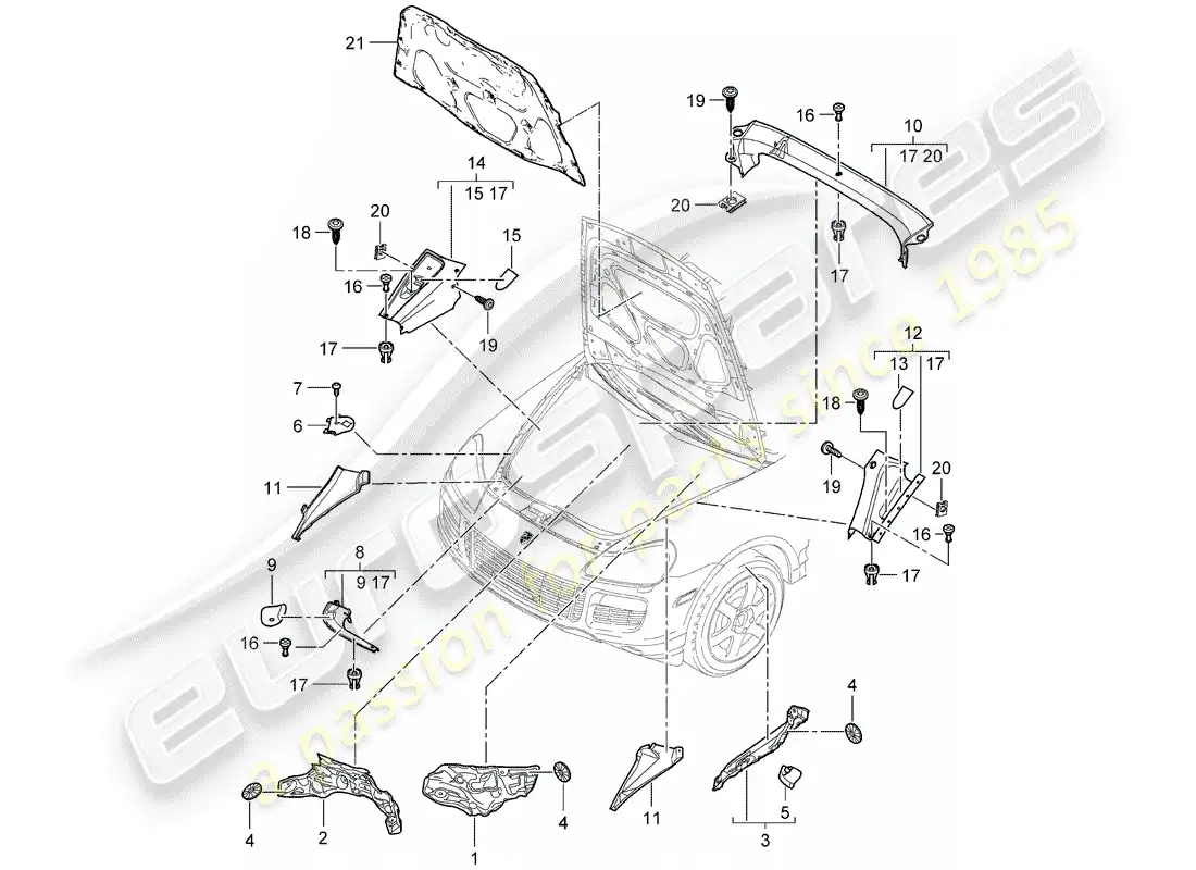 porsche 2007 (cayenne e1 9pa) absorbente de sonido diagrama de piezas
