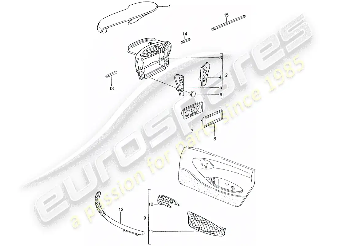 porsche 1992 (tequipment) caja de instrumentos diagrama de piezas