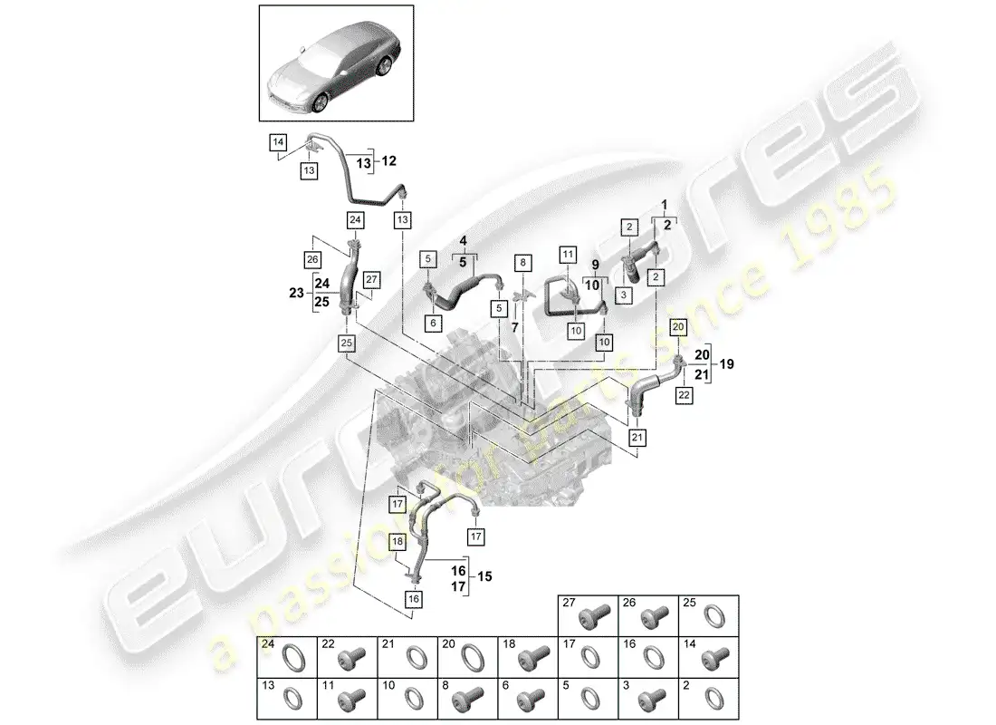 porsche 2018 (panamera 971-1) refrigeración por agua para diagrama de piezas
