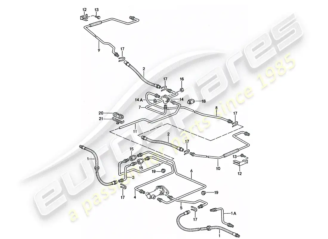 porsche 1991 (944) líneas de freno diagrama de piezas