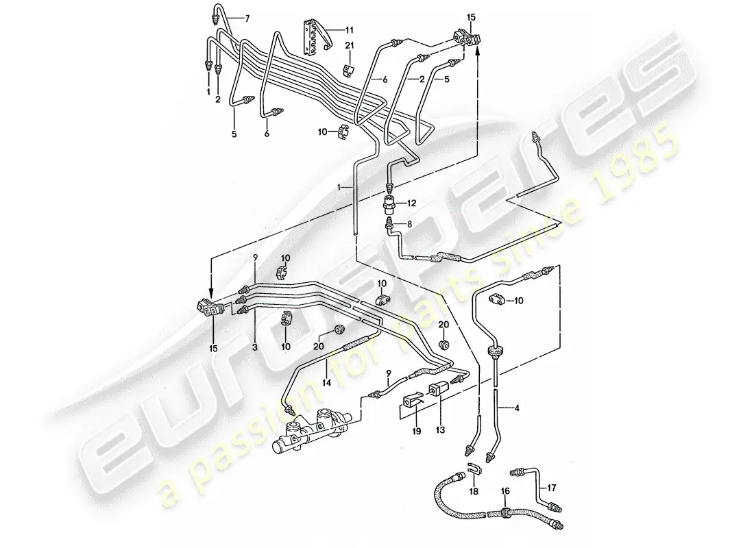 porsche 1992 (968) líneas de freno diagrama de piezas