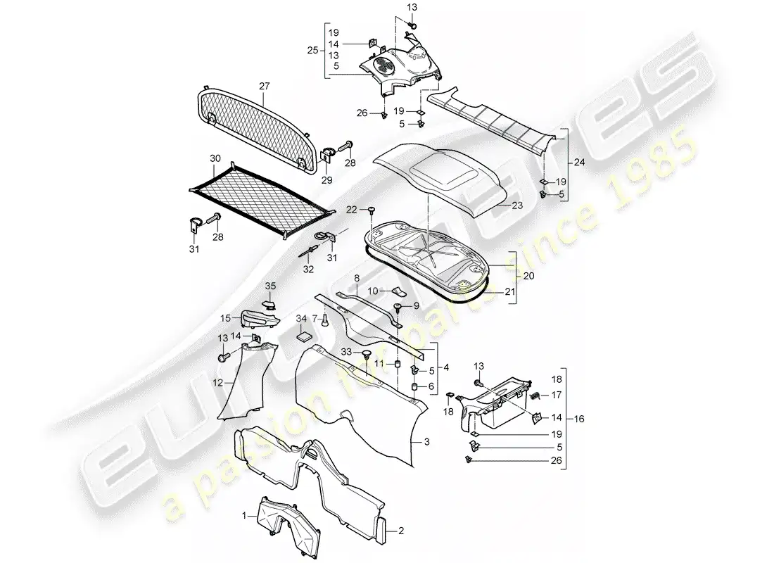 porsche 2007 (987 cayman) adornos diagrama de piezas