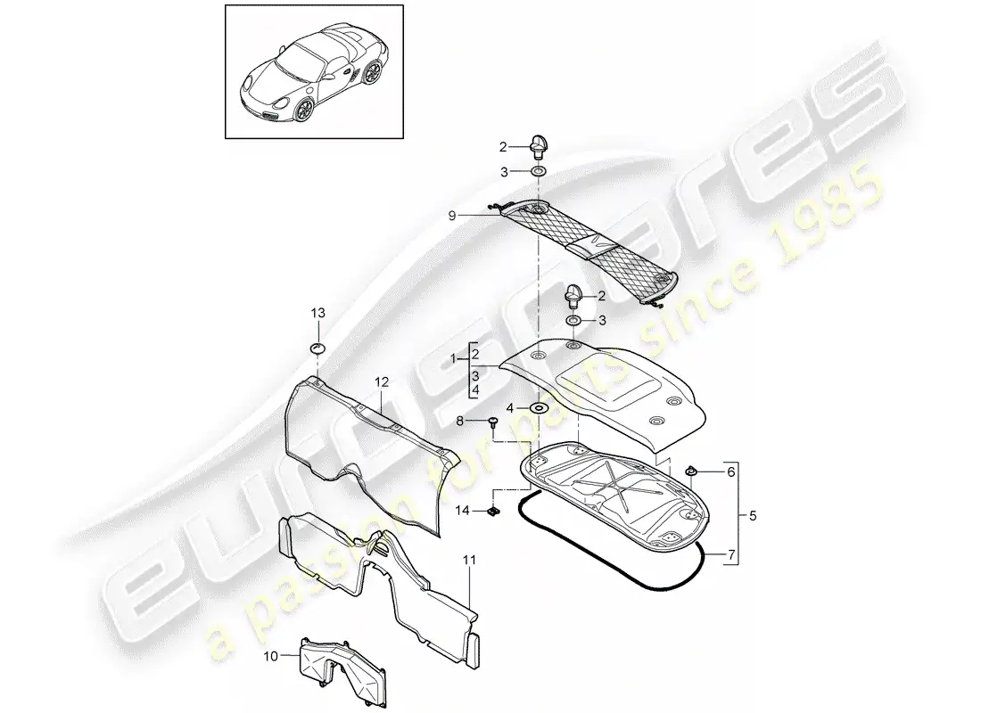 porsche 2012 (987 boxster) adornos diagrama de piezas
