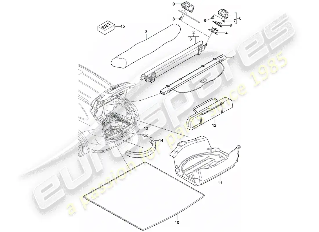 porsche 2018 (cayenne e2 92a) tapa del maletero diagrama de piezas