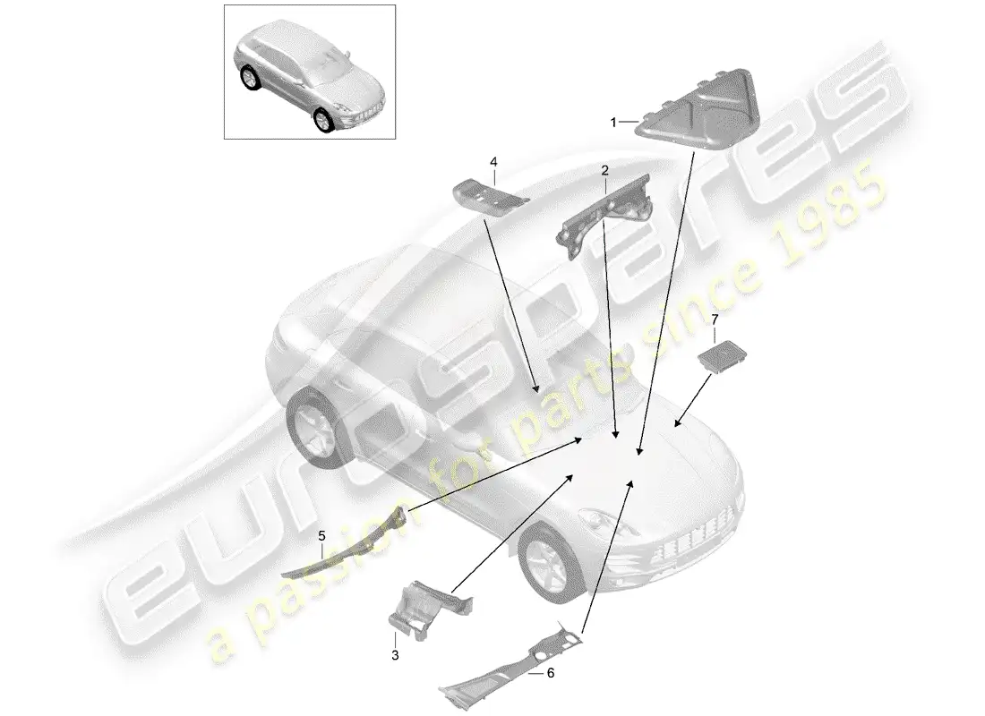 porsche 2018 (macan) diagrama de piezas del absorbedor de sonido