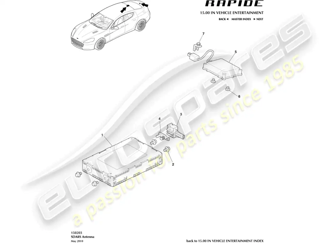 aston martin rapide (2010) antena sdar diagrama de piezas