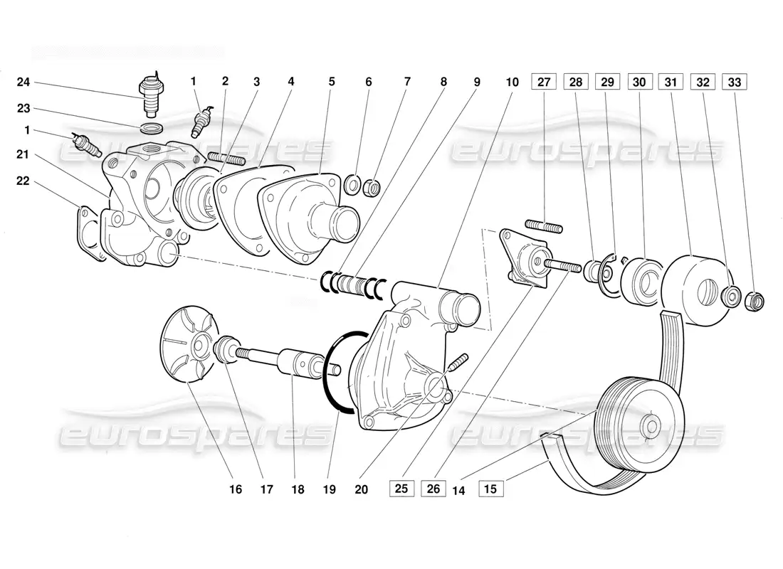 lamborghini diablo (1991) termostato y bomba de agua (válido para la versión 1992 de junio) diagrama de piezas