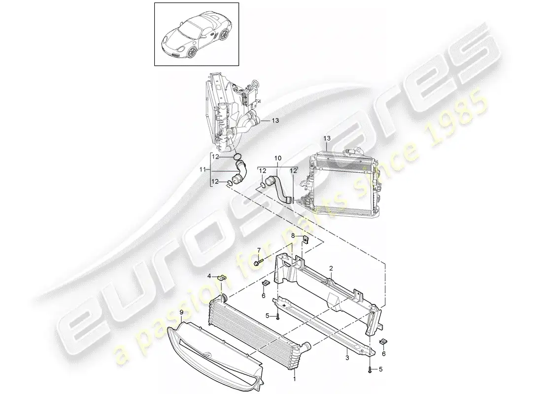 porsche 2011 (987 boxster) radiador diagrama de piezas