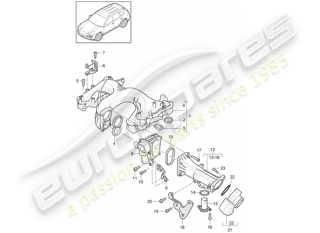porsche 2013 (cayenne e2 92a) diagrama de piezas del colector de admisión