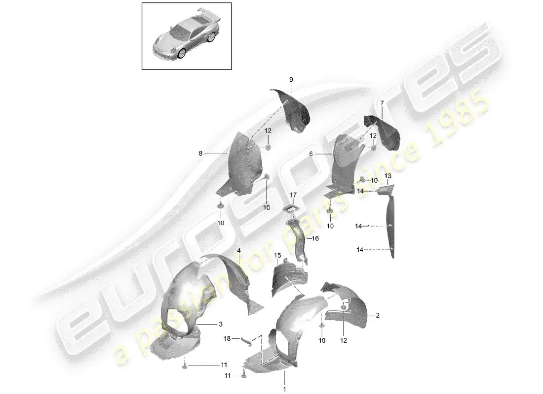porsche 2016 (991-1 turbo) protector de timonera diagrama de piezas