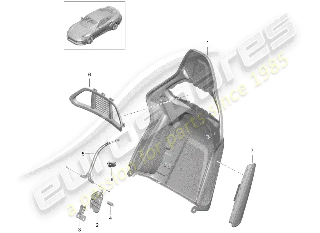 porsche 2016 (991-1 turbo) carcasa del respaldo diagrama de piezas