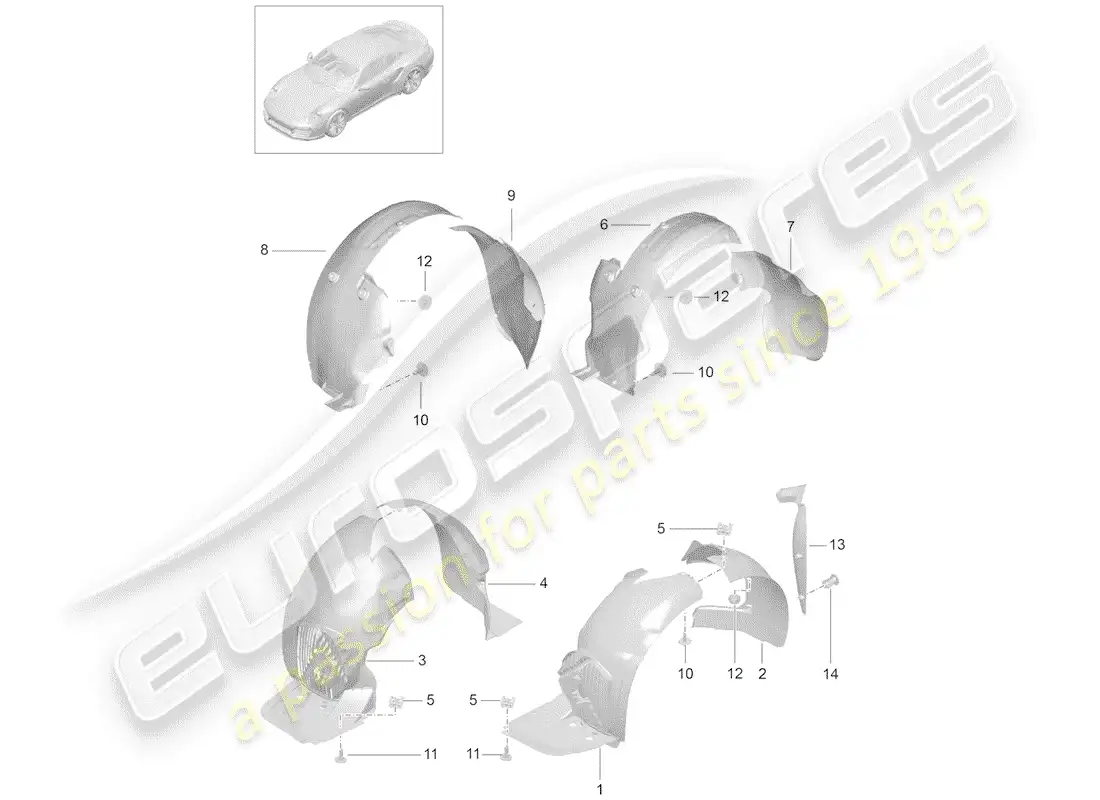 porsche 2016 (991-1 turbo) protector de timonera diagrama de piezas