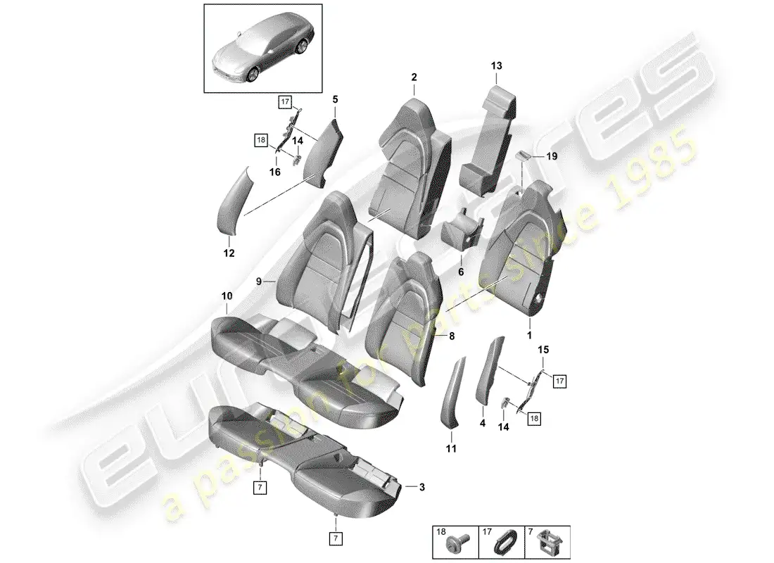 porsche 2020 (panamera 971-1) asiento diagrama de piezas