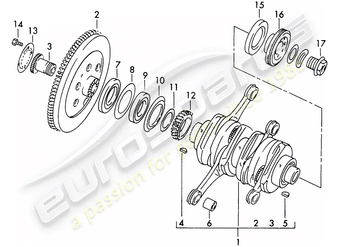 porsche 1951 (356/356a) cigüeñal diagrama de piezas