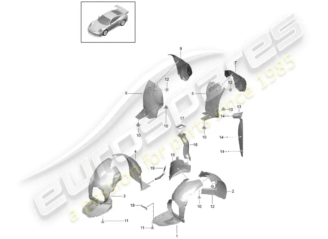 porsche 2017 (991-2 turbo) protector de timonera diagrama de piezas