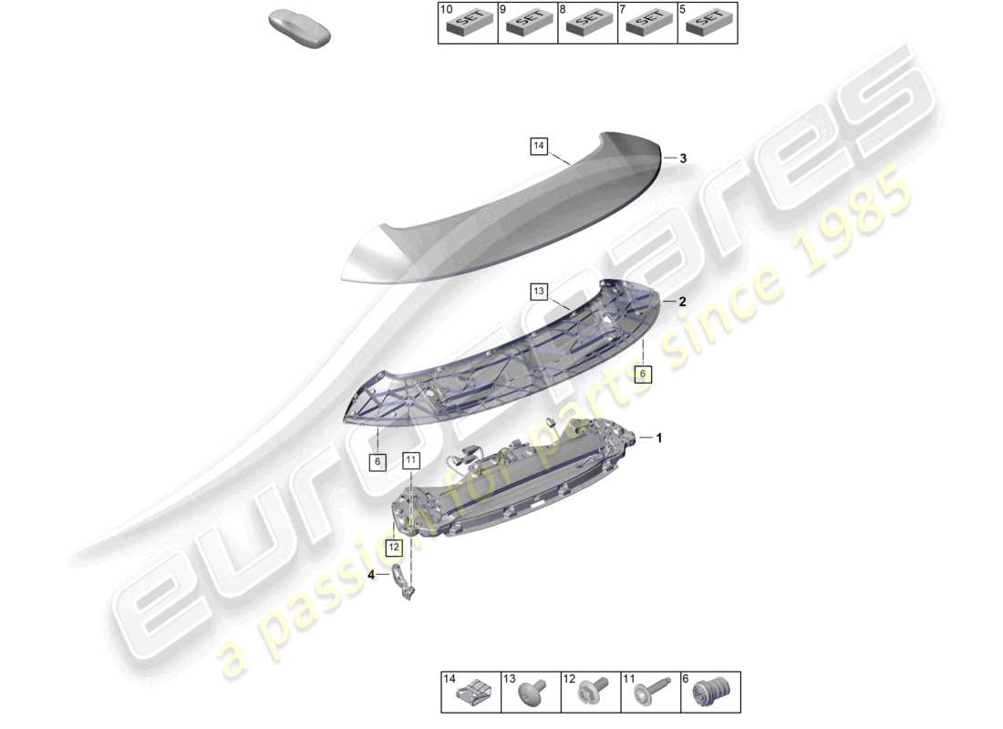 porsche 2024 (992-2) diagrama de piezas del alerón trasero del coupé