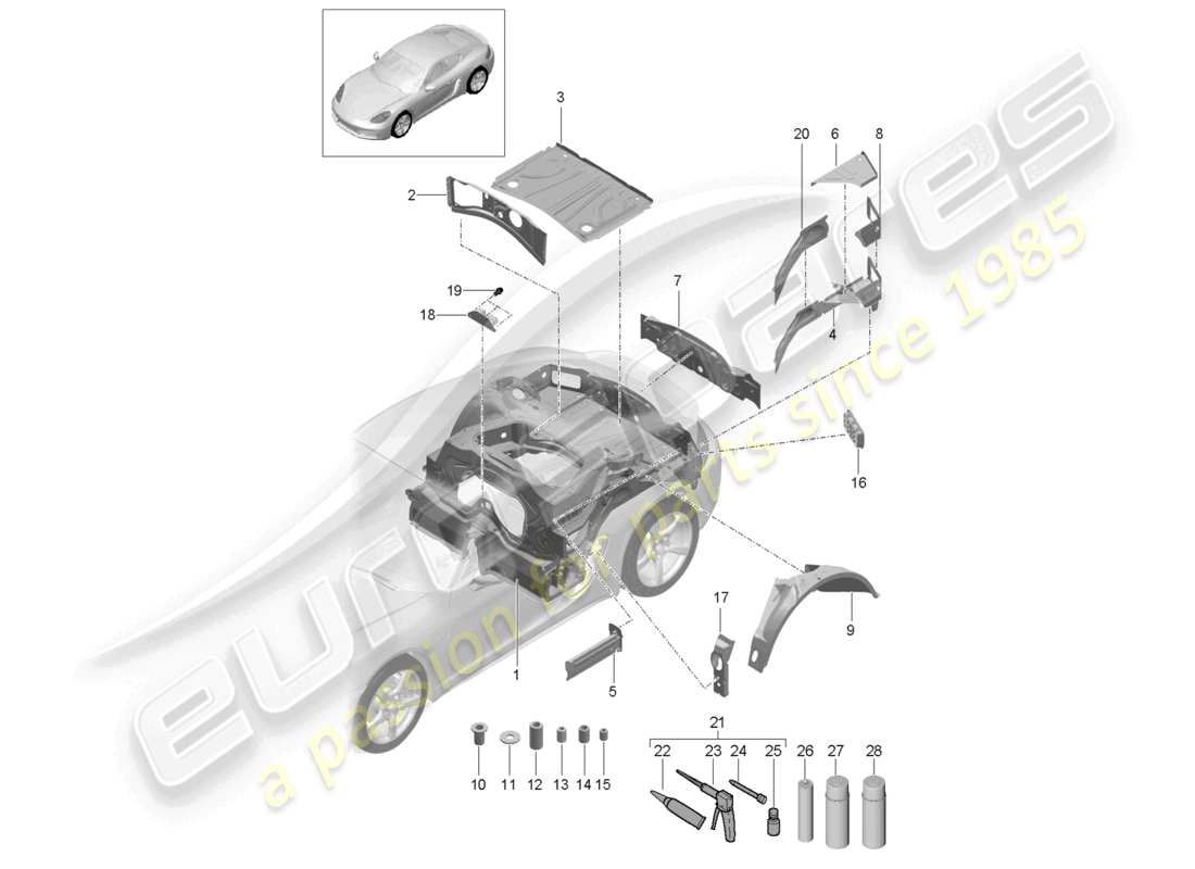 porsche 2022 (718 cayman) diagrama de piezas del extremo trasero