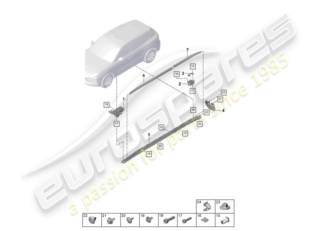 porsche 2025 (cayenne e3 pa) diagrama de piezas de accesorios del paquete sport design de molduras de miembros laterales