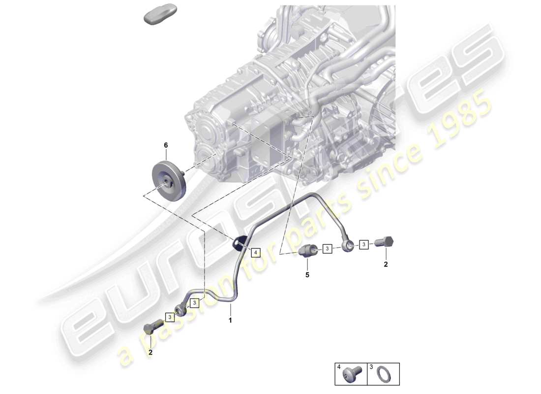porsche 2021 (718 cayman gt4) diagrama de piezas del tubo de aceite de la caja de cambios pdk