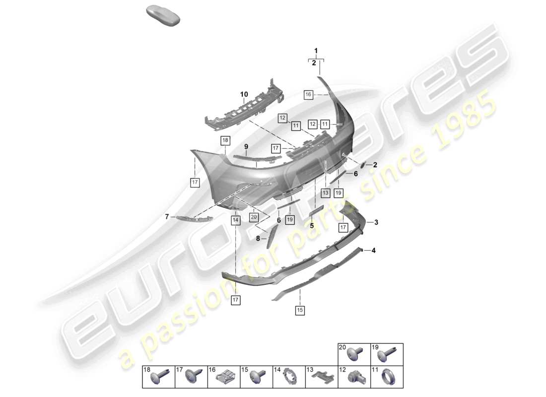 porsche 2026 (992-2 gt3) diagrama de piezas del parachoques trasero gt3