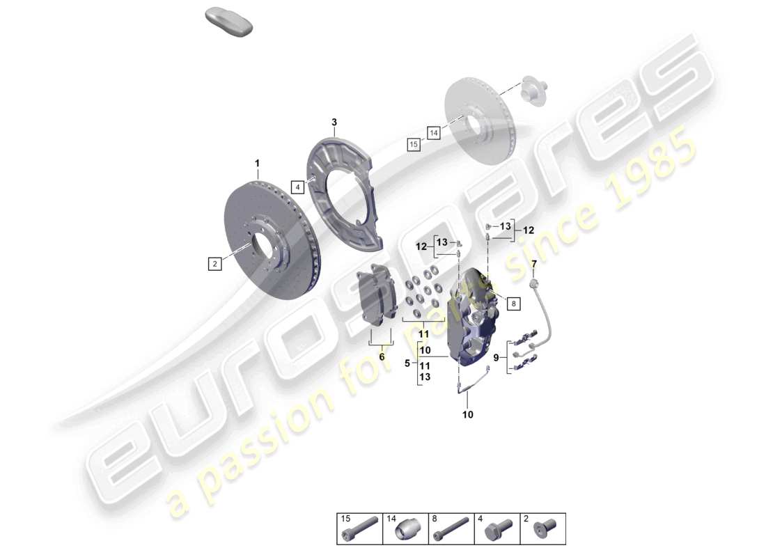 porsche 2024 (992-2) diagrama de piezas del eje delantero del pccb del freno de disco