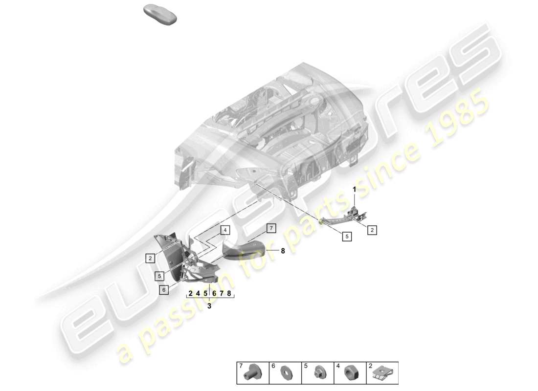 porsche 2022 (718 boxster spyder) diagrama de piezas de fijación del parachoques trasero