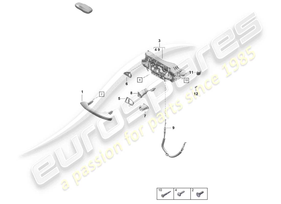 porsche 2021 (718 cayman gt4) diagrama de piezas de la manija de la puerta exterior