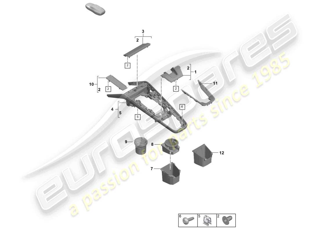 porsche 2024 (992-2) consola central portavasos cenicero accesorios diagrama de piezas