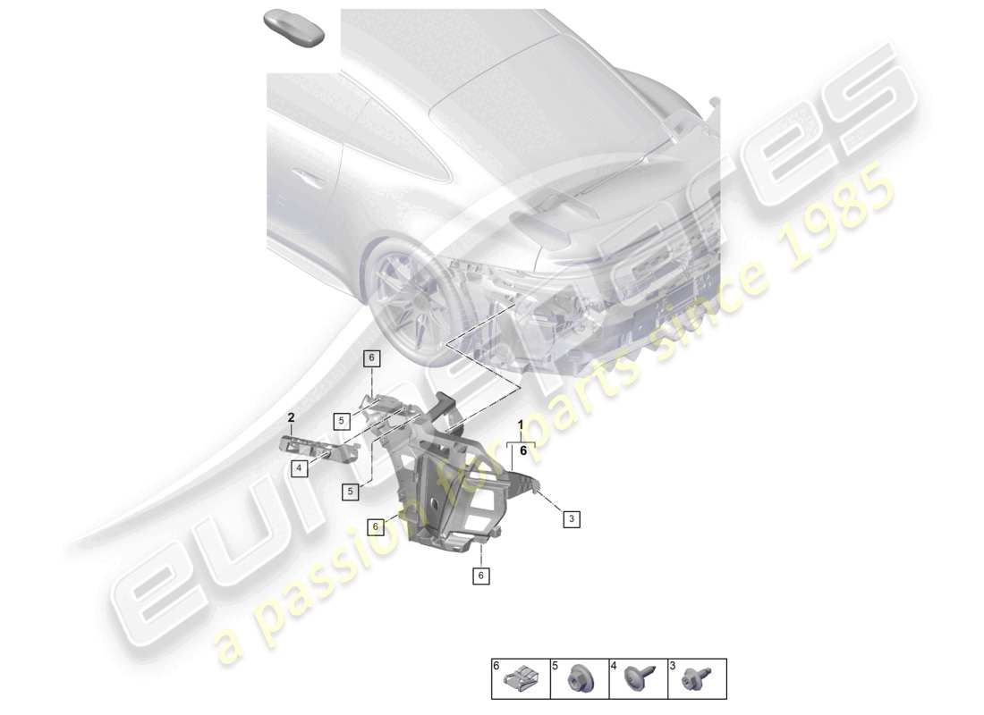 porsche 2026 (992-2 gt3) diagrama de piezas de sujeción del parachoques trasero