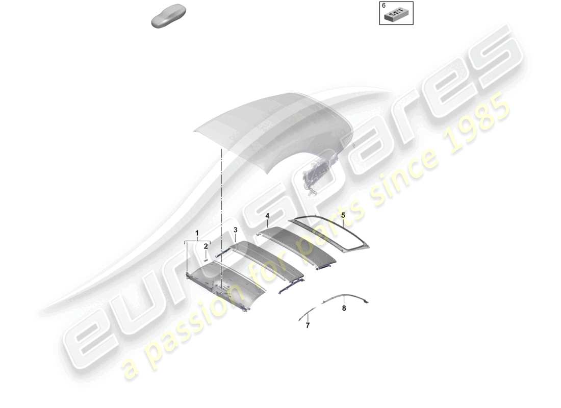 porsche 2024 (992-2) diagrama de piezas de los revestimientos del techo de la capota blanda