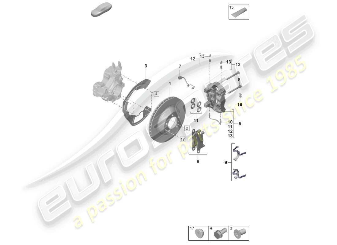 porsche 2023 (taycan 9j1-1) freno de disco 18 eje trasero rojo diagrama de piezas