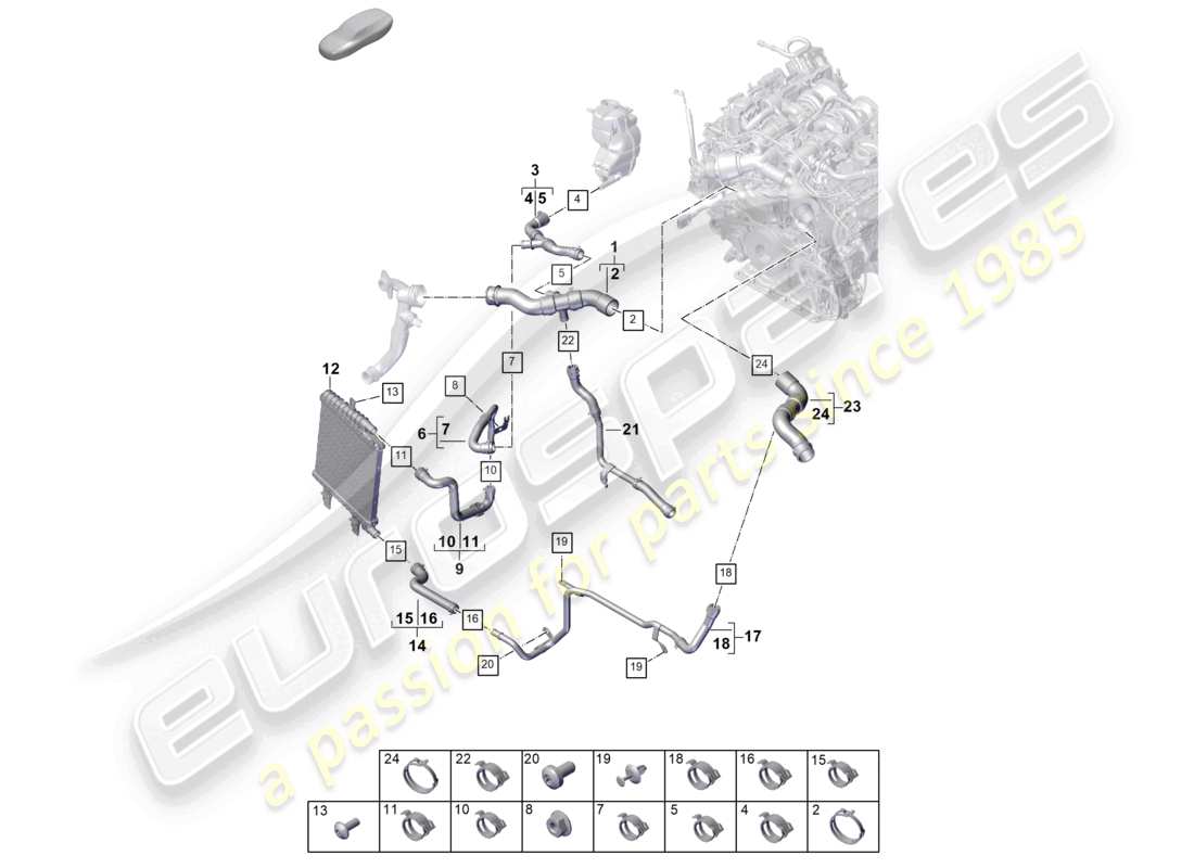porsche 2026 (panamera 976) diagrama de piezas del sistema de refrigeración del refrigerante