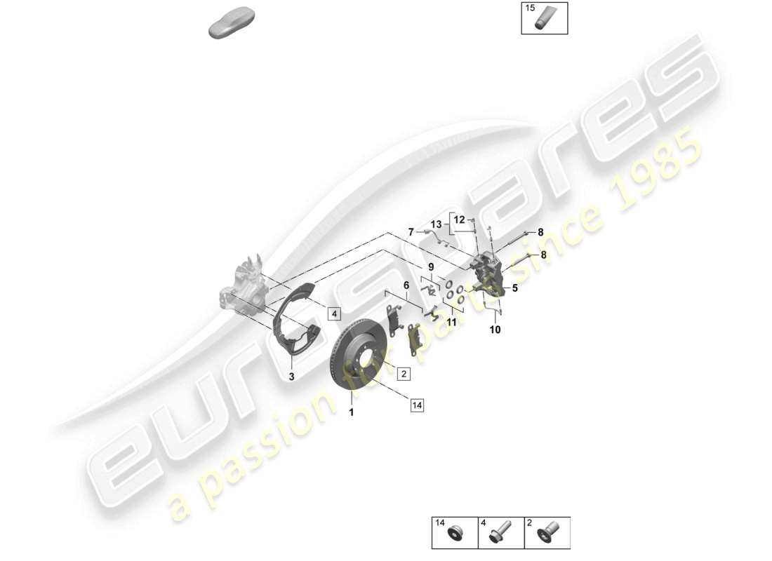 porsche 2026 (taycan 9j1-2) freno de disco 19 eje trasero blanco/negro diagrama de piezas