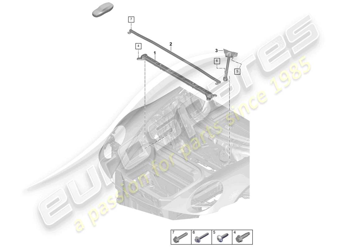 porsche 2024 (992-2) diagrama de piezas de accesorios del puntal de domo delantero