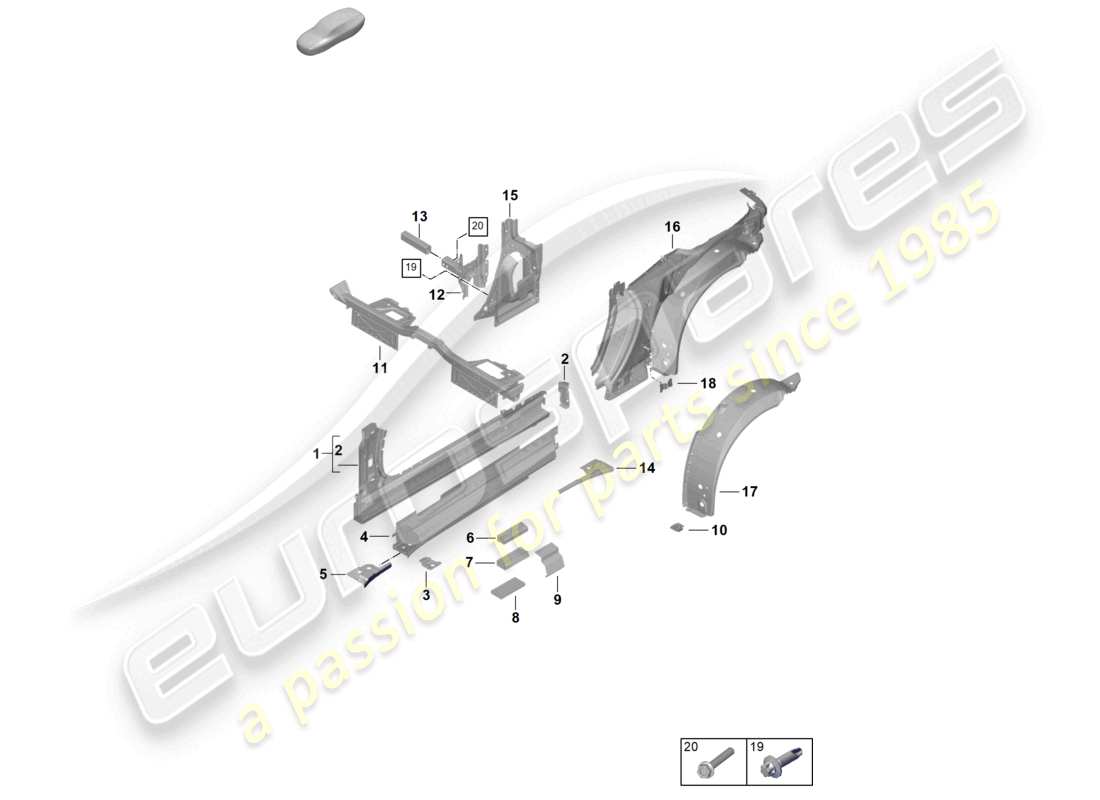 porsche 2024 (992-2) diagrama de piezas del panel lateral interior del umbral, pilar b interior