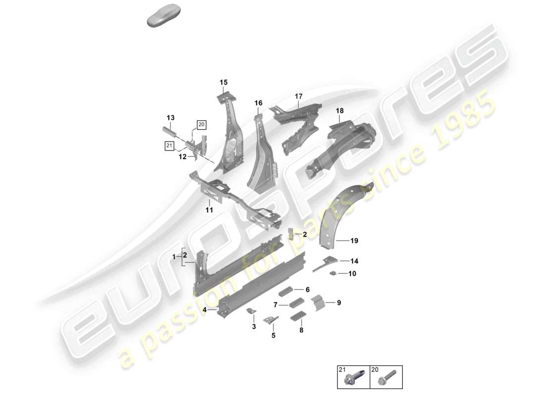 porsche 2024 (992-2) diagrama de piezas del panel lateral interior del umbral, pilar b interior