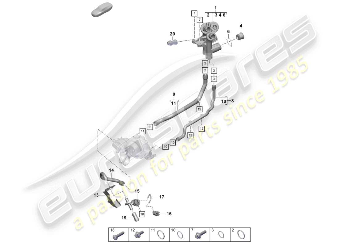 porsche 2021 (718 cayman gt4) sistema de enfriamiento de refrigerante distribuidor de refrigerante diagrama de piezas del motor