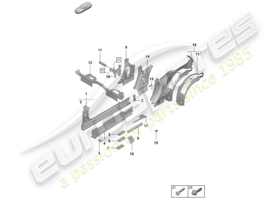 porsche 2020 (992-1 turbo / s) diagrama de la pieza del lado interior del umbral del cabriolet