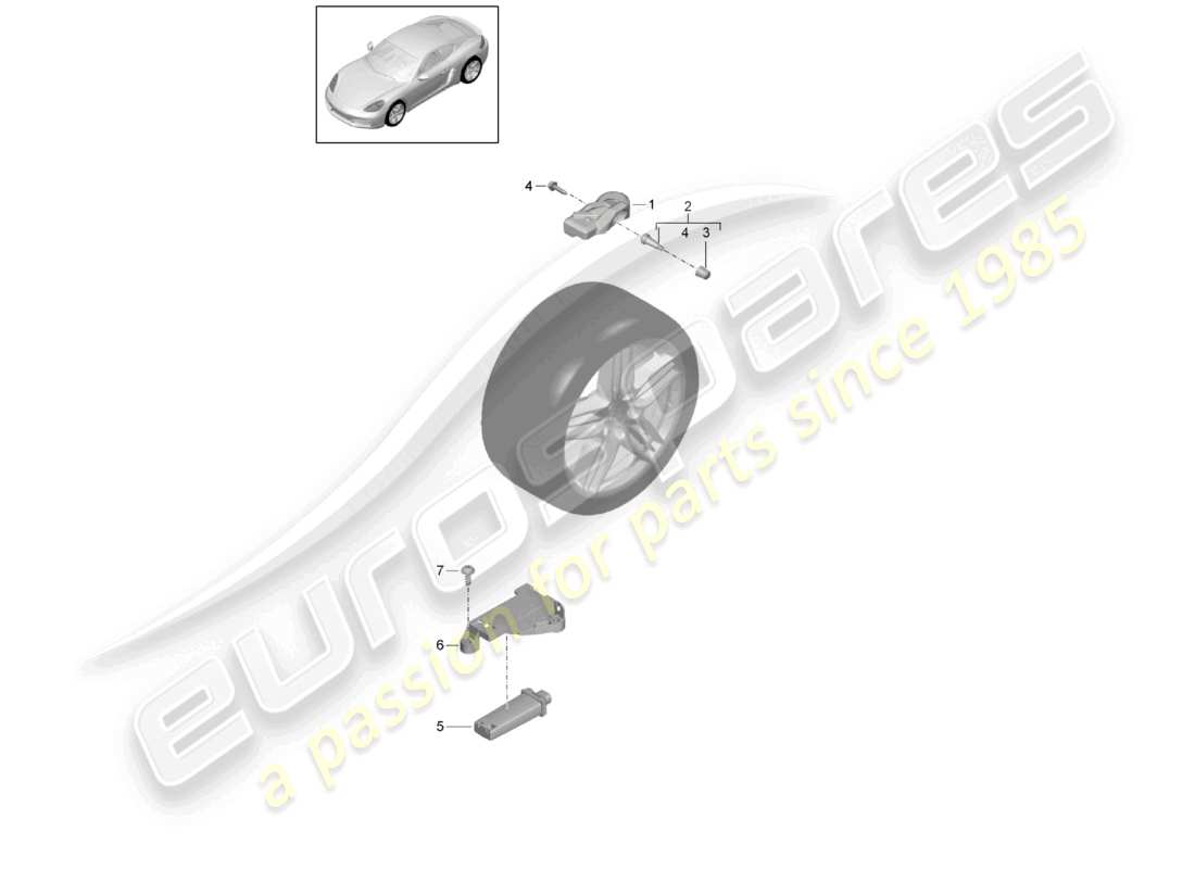 porsche 2021 (718 cayman) sistema de control de presión de neumáticos diagrama de piezas