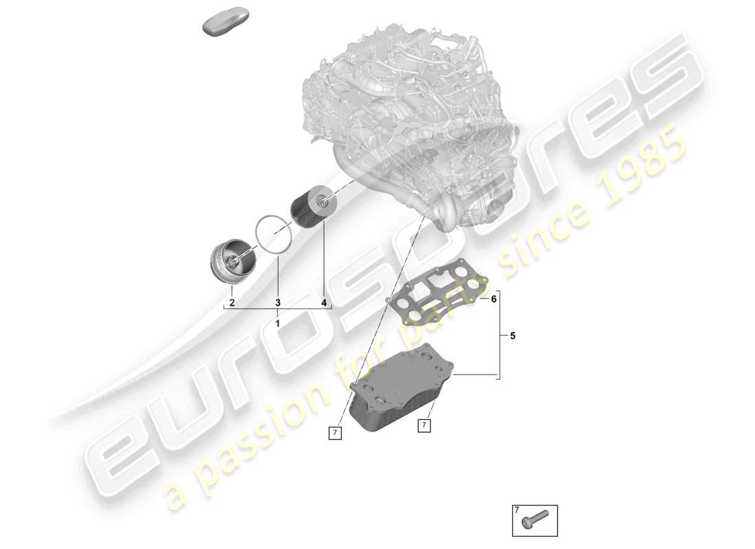 porsche 2024 (992-2) diagrama de piezas del enfriador de aceite del filtro de aceite